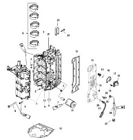 Блок цилиндров и картер 4-Х ТАКТНОГО ПЛМ MERCURY 50 Серийный номер от 0P153500 до 0P400999
